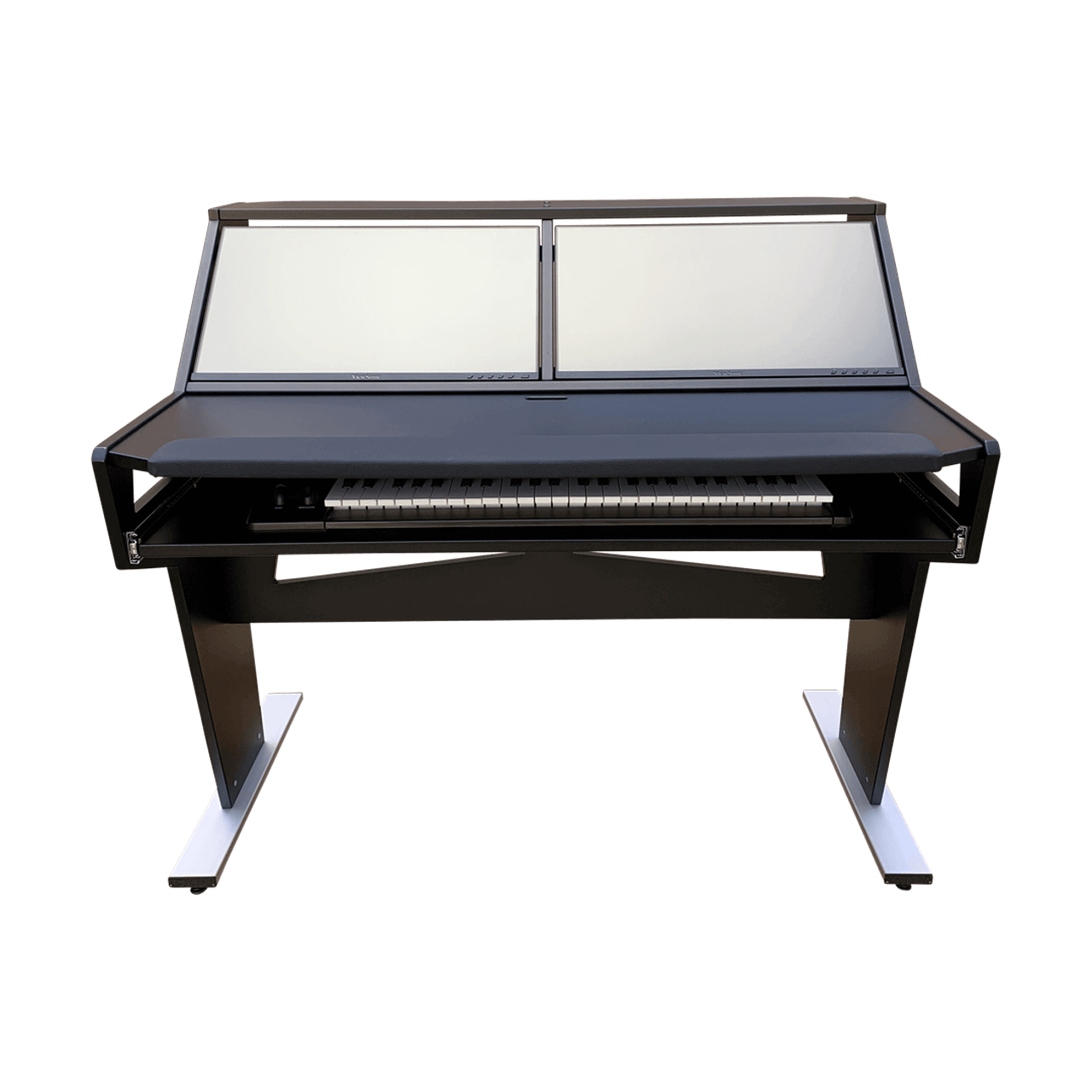 Modern digital piano with sleek black and silver design, perfect for professional musicians and contemporary studios.